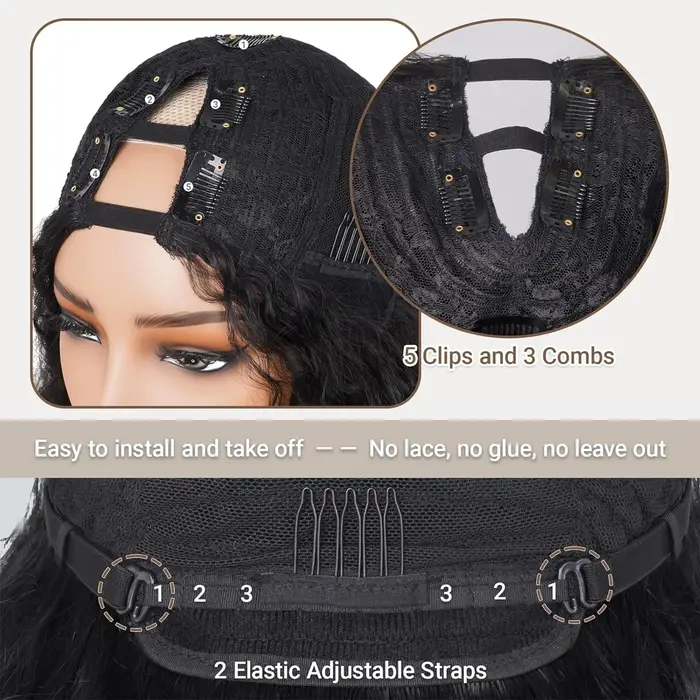 Perruque Afro V-Part frisée crépue pour femmes noires, perruque sans colle prête à porter avec des boucles rebondissantes uniques aux pointes, synthétique