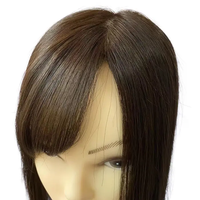 Cheveux humains vierges européens, frange d'air latérale pour femmes, peau de Silicone, Base en soie