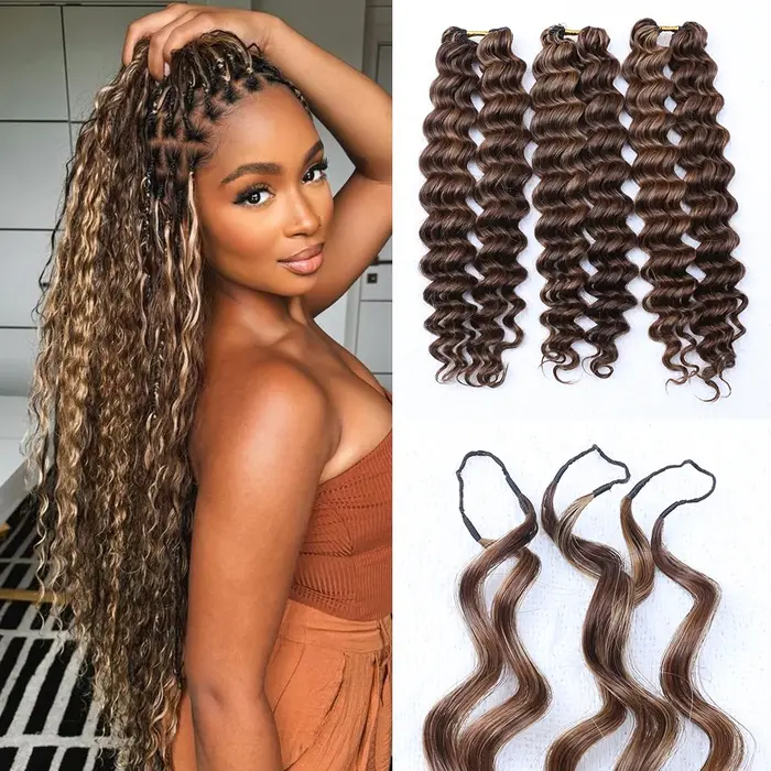Extensions de cheveux 100% naturels pré-séparées, ondulées profondes, effet ombré, avec nœuds invisi