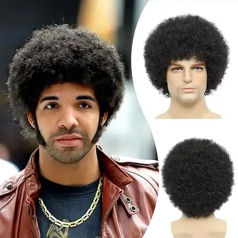 Perruque Afro Disco courte noire bouclée pour hommes, perruque synthétique Anime Cosplay Halloween, 