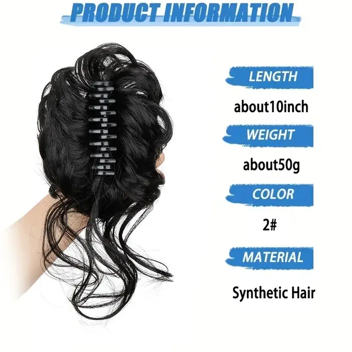 Chignon synthétique court ondulé bouclé désordonné élégant, pièce de cheveux à clip, chignon en déso