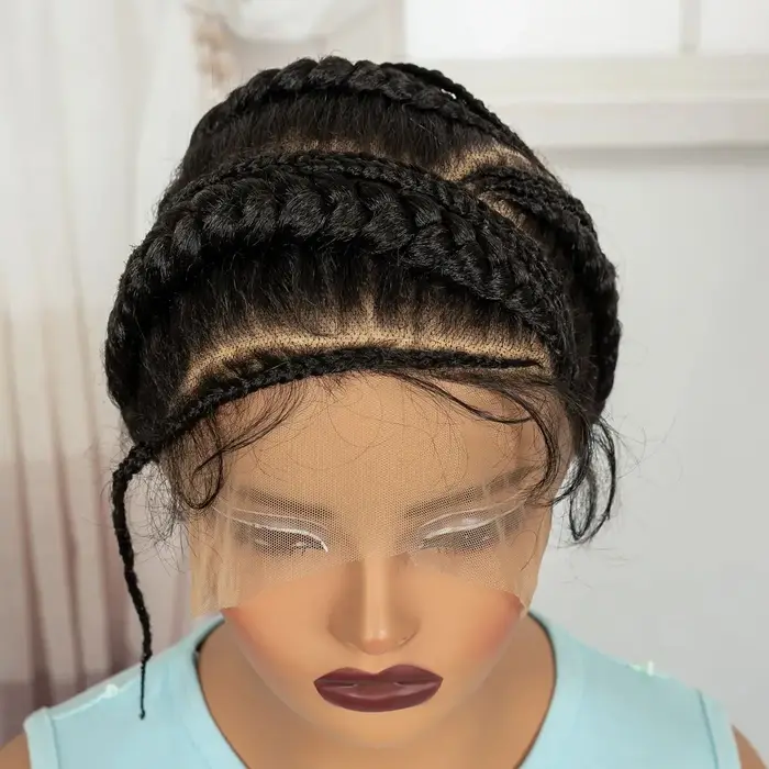Perruques tressées pleine dentelle Cornrow perruques synthétiques tressées à la main Bantu perruques