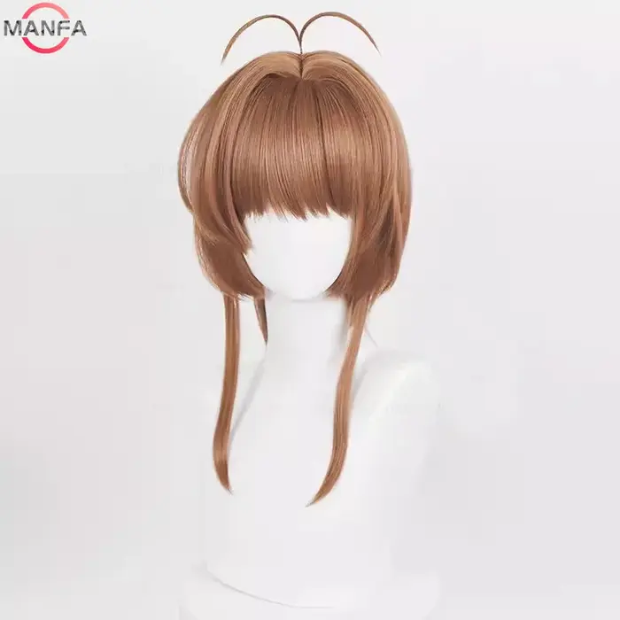 Perruque de Cosplay Anime Sakura Kinomoto, perruque courte de 46cm pour femmes et filles, cheveux sy