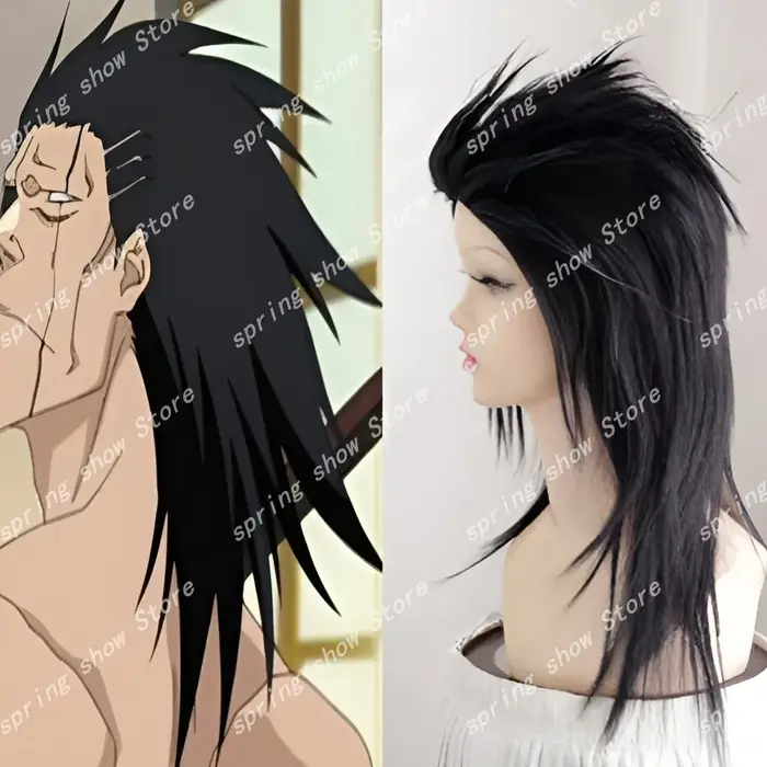 Perruque de cosplay Zaraki Kenpachi de BLEACH, cheveux synthétiques noirs, longueur moyenne, coiffée