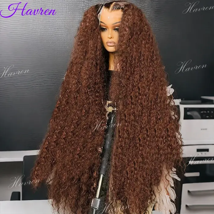 Perruques colorées bouclées marron chocolat 13x4 Lace Front, perruques en cheveux humains pré-épilée