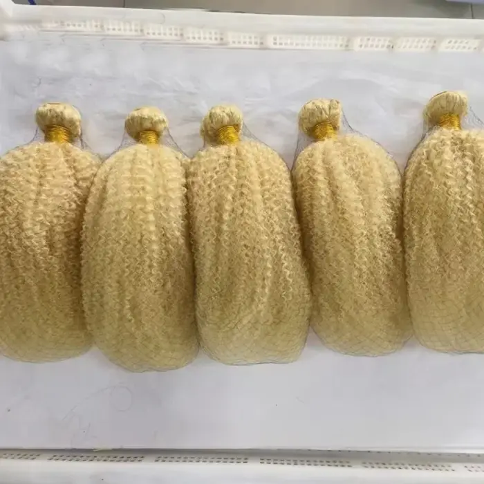 613 couleur Blonde Afro crépus bouclés Extensions de cheveux humains tissage 100% non transformés