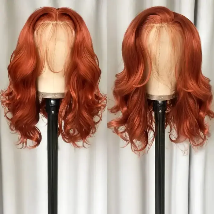 Perruque Lace Front Wig synthétique Body Wave Orange foncé