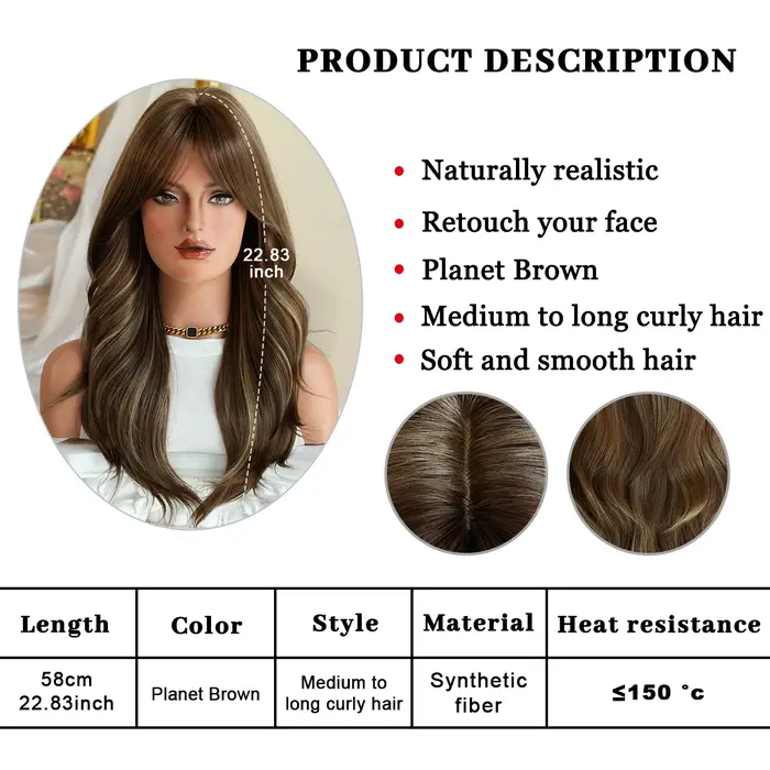 NAMM nouvelle perruque ondulée brune avec frange met en évidence les cheveux blonds