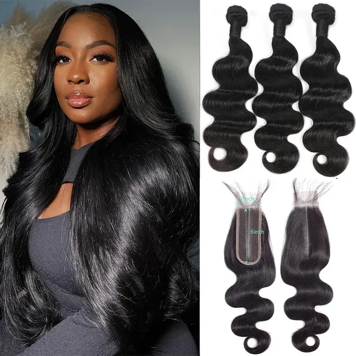12A Body Wave Tissage Cheveux Humains Tissage Lot Brésilien 2x6 And 32 Inch Tissages Transaprent Mèc