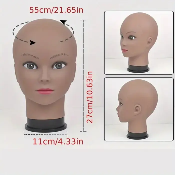 Tête de Mannequin chauve avec trépied de coiffure noir