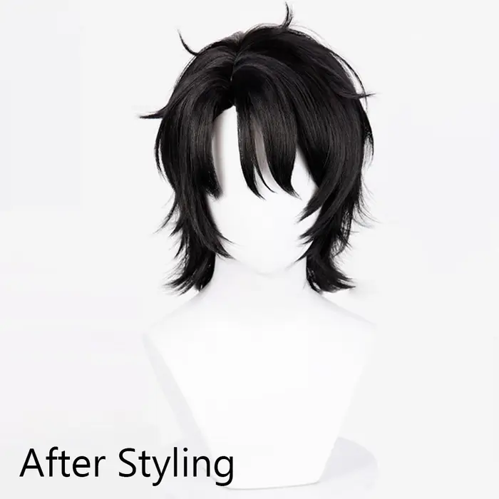 Perruque synthétique courte et lisse noire moelleuse pour hommes, perruque de Cosplay de jeu animé r