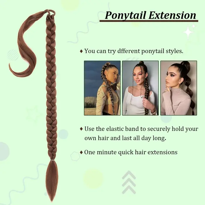 Longue Extension de queue de cheval tressée bricolage avec attache de cheveux enveloppe droite autour des Extensions