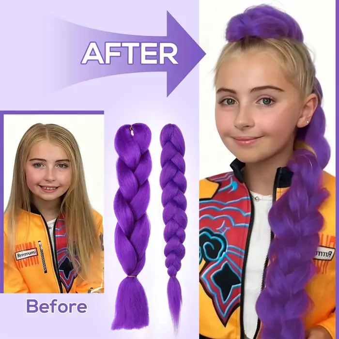 Extensions de cheveux synthétiques tressés violets longs de 24 pouces