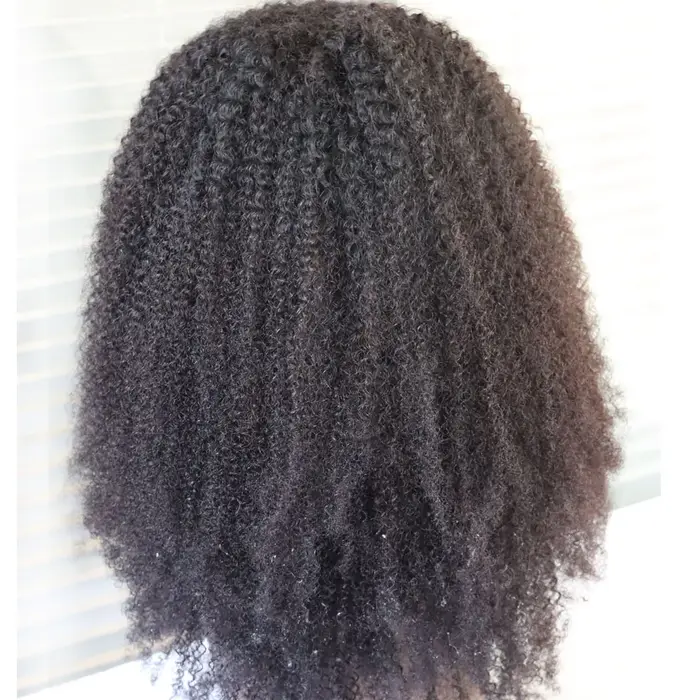 Perruque en cheveux humains vierges brésiliens bouclés afro, fabriquée à la machine, avec frange et boucles, pour femmes noires, de chez Aliexpress
