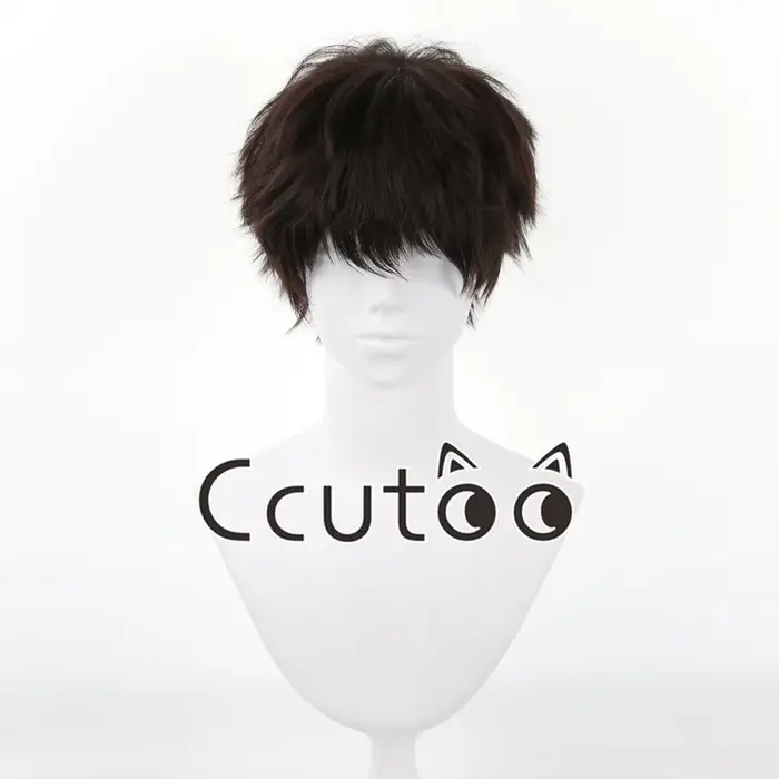 Perruque de Cosplay pour hommes, cheveux synthétiques courts marron foncé résistants à la chaleur av