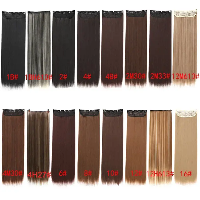 Extensions capillaires synthétiques invisibles à 5 clips, postiche longue et lisse de 24 pouces rési