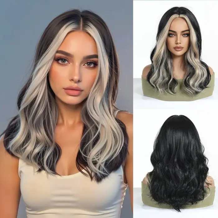 Perruques Bob courtes ondulées pour femmes, perruque synthétique naturelle, marron foncé, noir, part