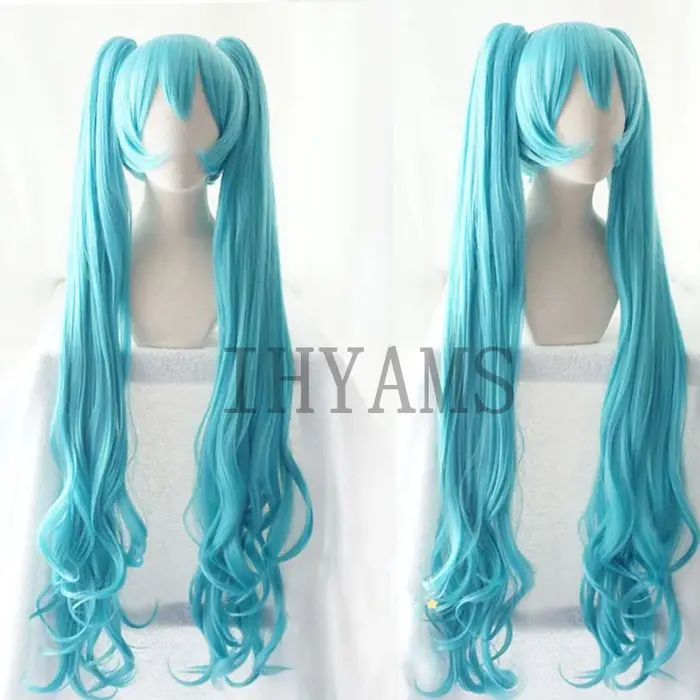 Miku 120 cm vert mixte longs bouclés cheveux synthétiques Cosplay perruques haute température fibre fête Halloween perruques + bonnet de perruque