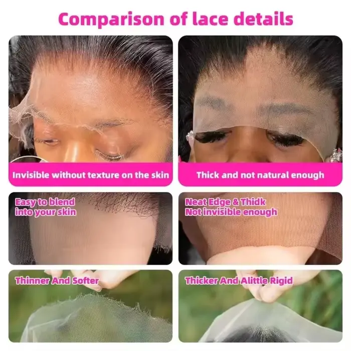 Perruque Lace Front Wig naturelle lisse sans colle, cheveux humains, naissance des cheveux pré-épilé
