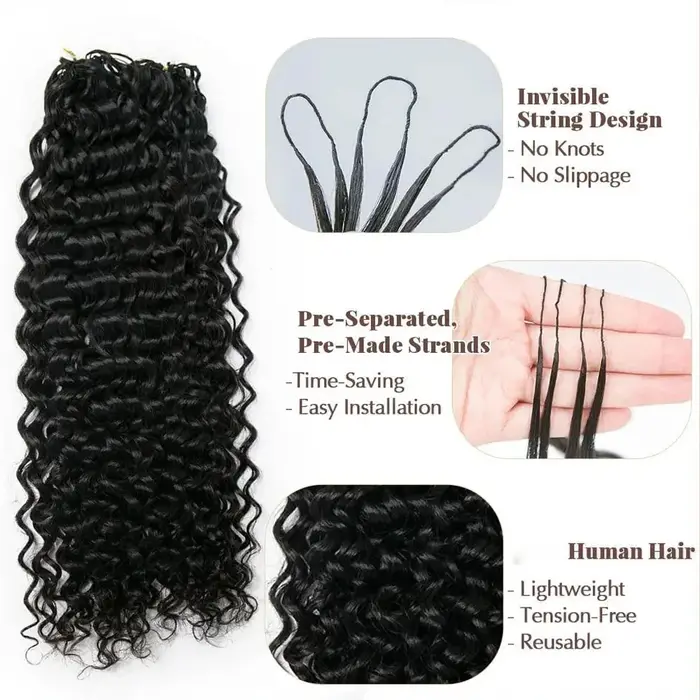 Extensions de cheveux humains bouclés au crochet, pré-séparées, sans nœuds, ondulations profondes, p