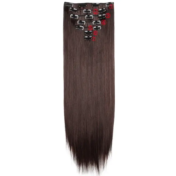 WIGSIN 24 pouces synthétique 7 pièces/ensemble Extension de cheveux longs raides 16Clips coiffure noir blond postiche pour les femmes