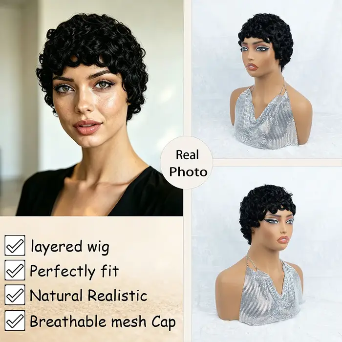 Perruque courte afro bouclée en cheveux humains pour femmes