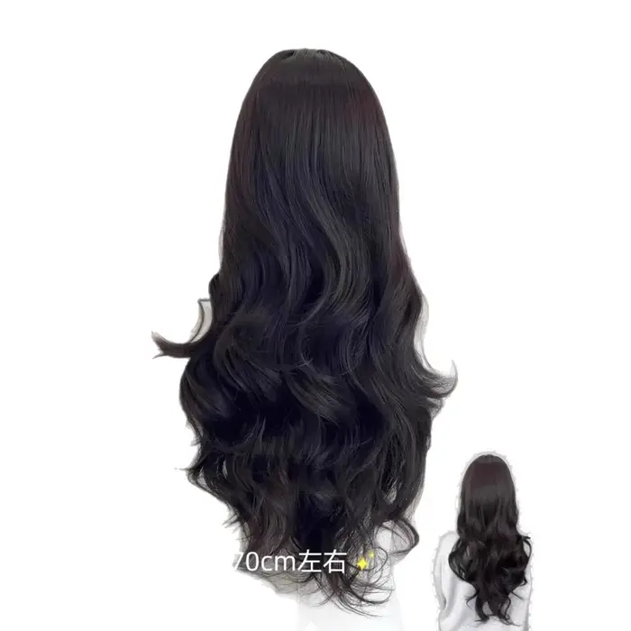 Perruque bouclée longue vague lâche noire naturelle-cheveux synthétiques résistants à la chaleur avec raie naturelle pour le quotidien et le cosplay