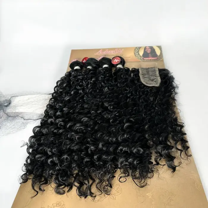 Adorables lots de cheveux afro bouclés crépus de 24 pouces avec closure