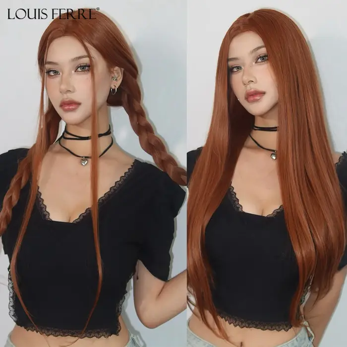 LOUIS FERRE – perruques synthétiques en cuivre rouge marron gingembre avec raie au milieu pour femmes, cheveux naturels pour filles, perruque quotidienne en Fiber résistante à la chaleur