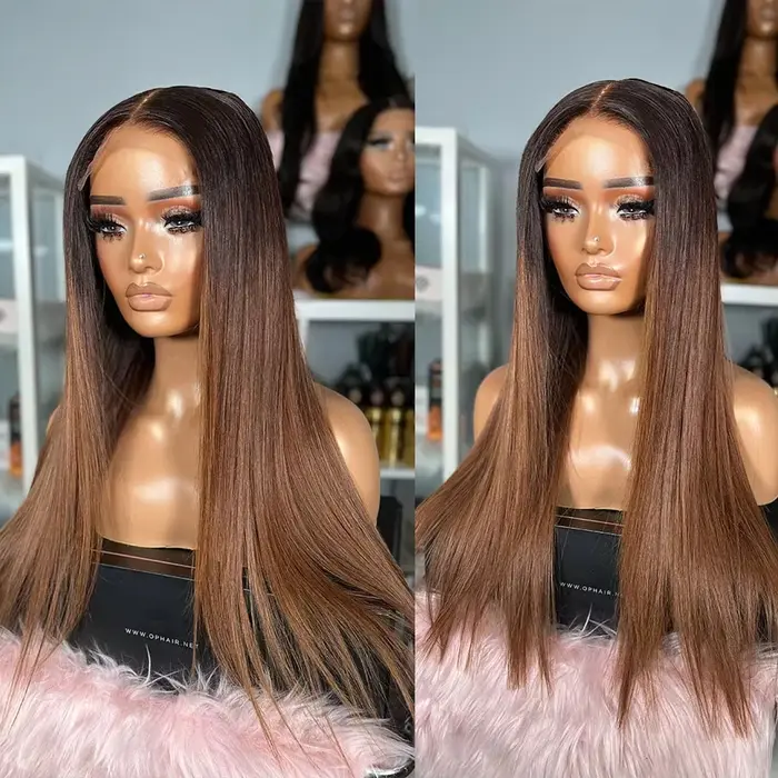 13x4 HD Ombre coloré brésilien droit dentelle devant cheveux humains Perruques souligner Perruques s