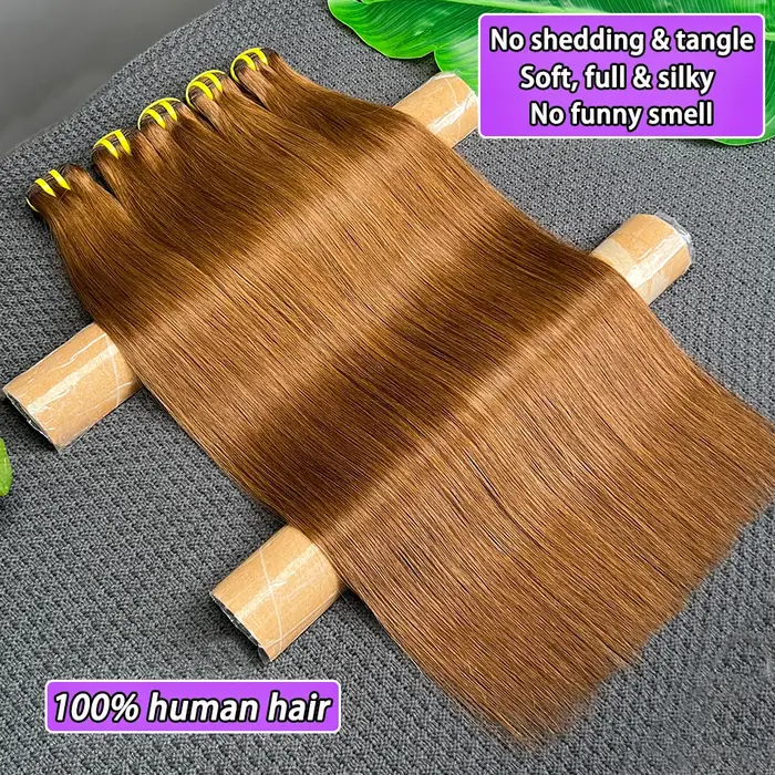 # 4 paquets de cheveux humains lisses de couleur brun foncé, double trame, 100% cheveux vietnamiens,