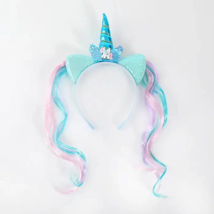 Perruque colorée licorne bandeau arc-en-ciel cheval Double queue