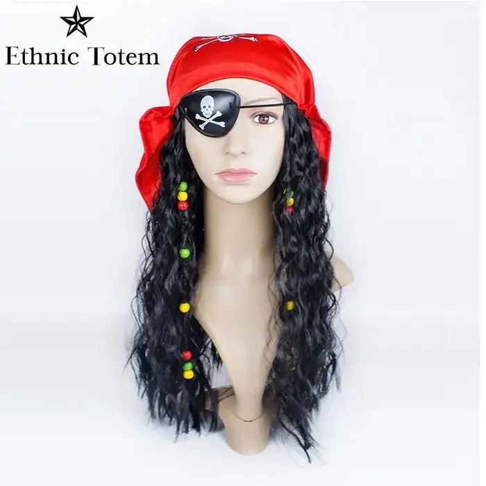 Perruque de chapeau marron de capitaine Pirate pour adulte