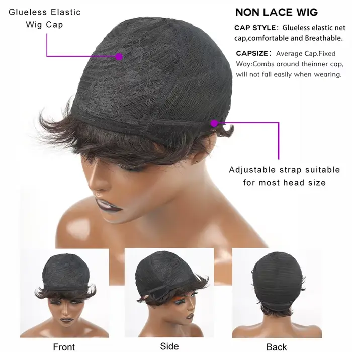 Perruque courte coupe pixie en cheveux humains pour femmes