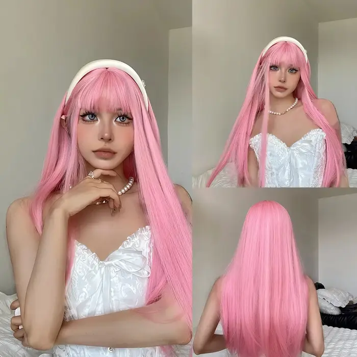 Perruque synthétique de 26 pouces avec cheveux longs et raides - Cheveux pour cosplay d'Halloween et