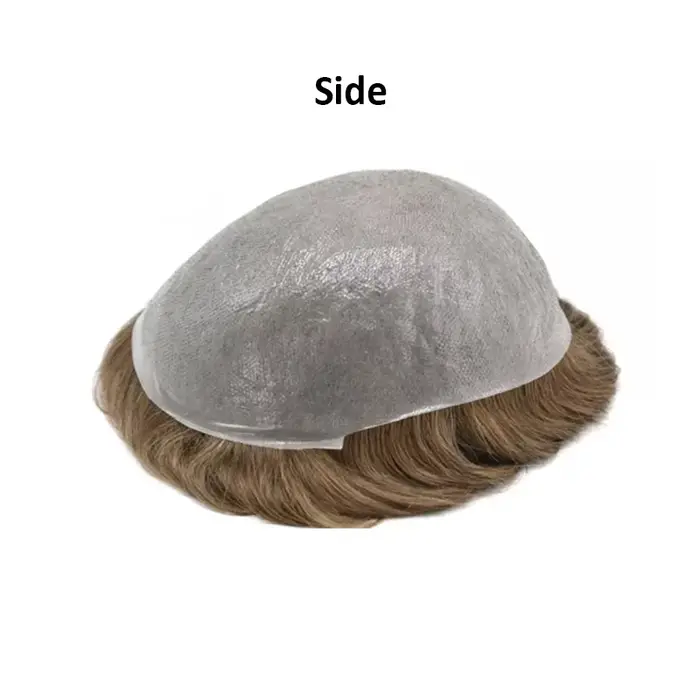 Peau mince pleine PU 0.02mm homme toupet mâle perruques de cheveux humains indien