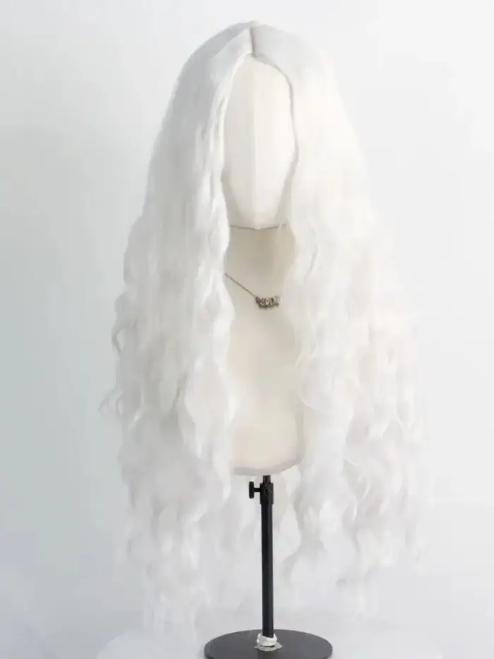 Perruque synthétique blanche extra longue à ondulations aquatiques, raie au milieu, style elfe gothi