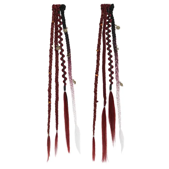 Extensions de cheveux tressées synthétiques style bohème ombré bordeaux avec mèches viking bohèmes p