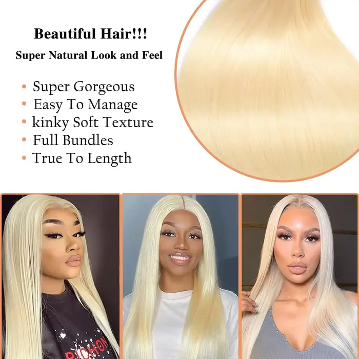 Cheveux humains blonds 3 paquets
