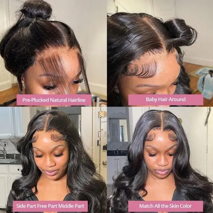 Perruque Lace Front Wig Body Wave Naturelle Sans Colle, Cheveux Humains, 13x6 HD, 13x4, 30-34 Pouces