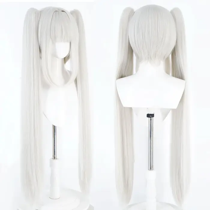 Perruque longue et droite blonde pour cosplay d'anime avec double queue de cheval
