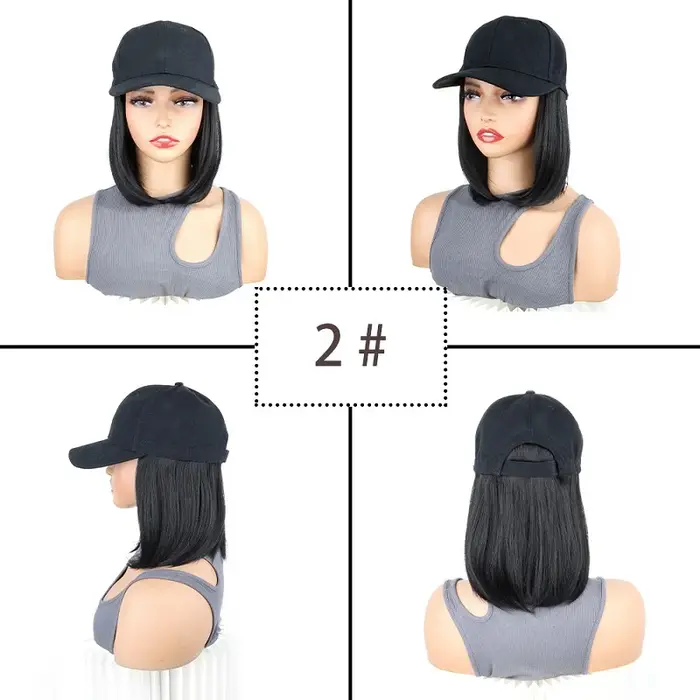 Perruques synthétiques courtes et lisses pour chapeau Bobo, casquette de Baseball, postiche réglable