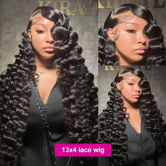 250% 30 40 pouces cheveux humains 13x6 HD dentelle frontale perruque brésilienne lâche vague profond