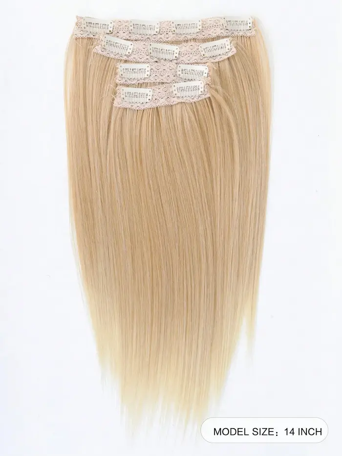 Extensions de cheveux synthétiques longs et lisses de 14 pouces