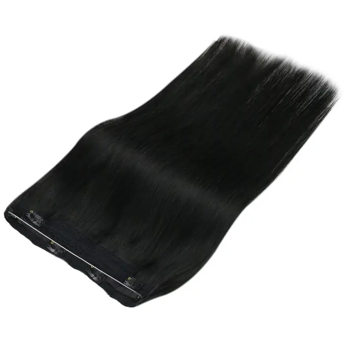VeSunny – Extension de cheveux naturels, cheveux humains, Invisible, en fil de pêche, brun, 2 Clips,