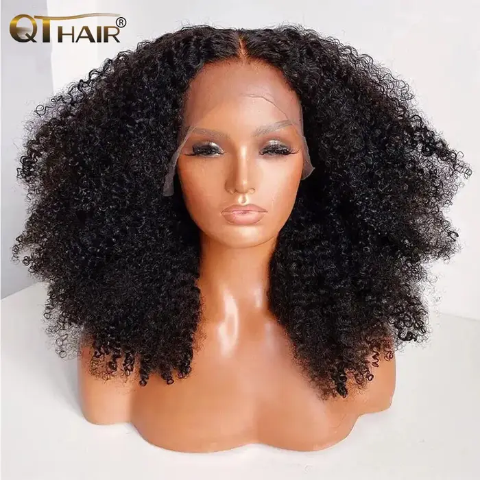 QT Afro crépus bouclés dentelle avant perruques 13x4 HD Transparent cheveux humains dentelle perruqu