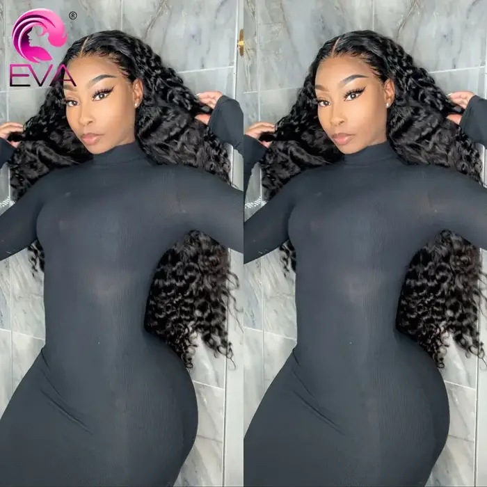 Eva 250 densité 36in 13X6 HD dentelle frontale perruque bouclés pré plumés noeuds blanchis perruques 5x5 sans colle