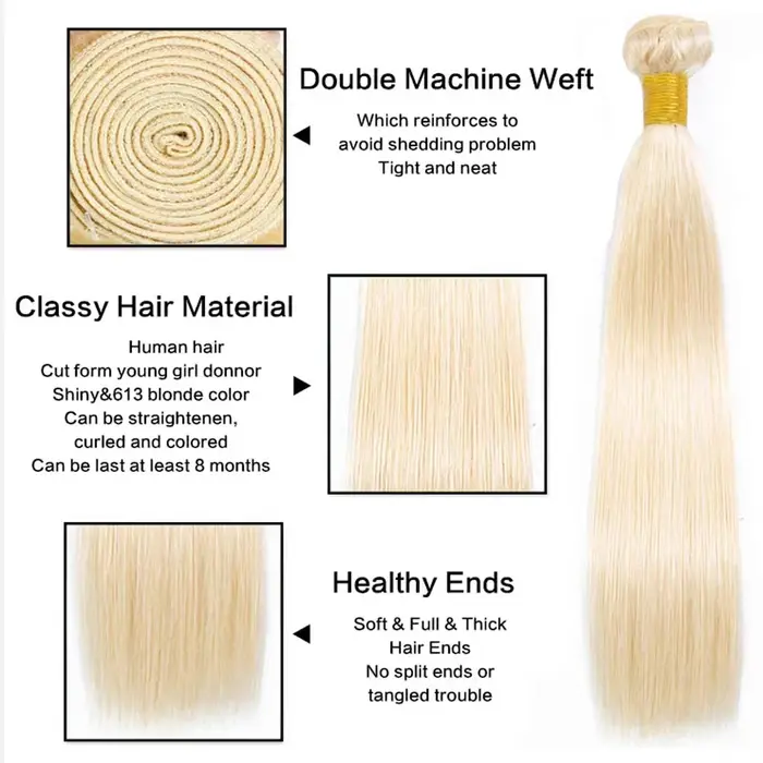 Cheveux humains blonds 3 paquets