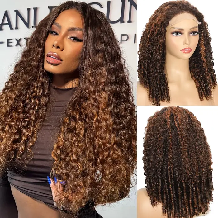 100% Double dessiné cheveux birmans bouclés sans colle dentelle fermeture perruques 250 densité rebo