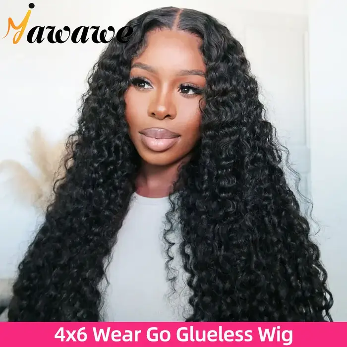 Perruque Yawawe Water Wave 6x4 sans colle, prête à porter pour femme, avec dentelle frontale pré-cou